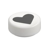 Tile Round 1 x 1 with Black Heart Print (White)
