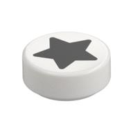 Tile Round 1 x 1 with Black Star Print (White)