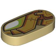 Tile Round 1 x 2 with White/Lime Eye, Gold Armour Print (Tan)