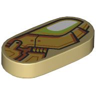 Tile Round 1 x 2 with White/Lime Eye, Gold Armour Print (Tan)