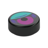 Tile Round 1 x 1 with Magenta Eye, Dark Turquoise Eyelid Print (Black)