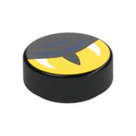 Tile Round 1 x 1 with Half Closed Yellow Eye, Dark Blue Stripes Print (Black)