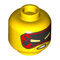 Minifig Head Kai, Black/Red Eyemask, Angry Teeth/Dark Orange Eyebrows, Scar, Bandage, Smirk Print (Yellow)