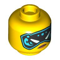 Minifig Head Nya, Black and Bright Light Blue Eye Mask / Beauty Mark, Determined Stare Print (Yellow)