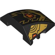 Brick Wedged, Curved 4 x 3 No Studs with Gold Decorations, Dark Red/Bright Light Orange Symbol Print (Black)