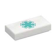 Tile 1 x 2 with Dark Turquoise Star of Life Print (White)