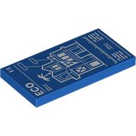 Tile 2 x 4 with White BluePrint Print (Blue)