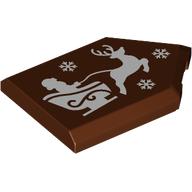 Tile Special 2 x 3 Pentagonal with White Sleigh, Reindeer Print (Reddish Brown)