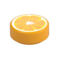 Tile Round 1 x 1 with Orange Center/slice Print (Bright Light Orange)