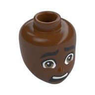 Minidoll Head, Thick Eyebrows, Light Bluish Grey Eyes, Scared Open Mouth (Reddish Brown)