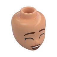 Minidoll Head, Dark Brown Eyebrows, Closed Eyes, Dark Red Lips, Open Mouth Smiling (Nougat)