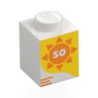 Brick 1 x 1 with Orange Sun, '50' on Yellow Background Print (White)