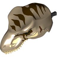 Animal Body Part, Dinosaur, Tyrannosaurus Rex Head with Pin, Light Bluish Grey Teeth, Tan Markings, Dark Brown Stripes Print (Dark Tan)