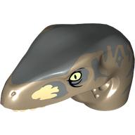 Animal Body Part, Dinosaur, Raptor Head with Tan Teeth and Sand Blue Blotches Print (Dark Tan)