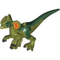 Animal Body Part, Dinosaur, Dilophosaurus Body (No Lower Jaw) with Dark Green Back, Yellow Eyes, Yellow/Red Ears (Olive Green)