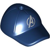 Hat / Cap Short Curved Bill with Seams and Hole on Top with Silver 'A', Avengers Logo Print (Dark Blue)