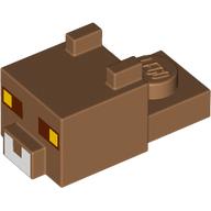 Animal Body Part, Cat Head 1 x 2 with Cube with Ears, White Nose, Yellow Eyes Print (Medium Nougat)