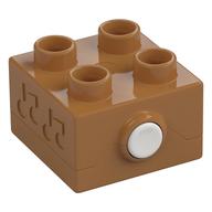 Duplo Sound Brick 2 x 2 with White Button (Medium Nougat)