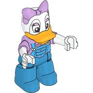 Duplo Figure with Short Sleeve Lavender Top, Dark Azure Overall Print and White Arms, Lavender Bow - Dark Azure Legs (Daisy Duck) (Lavender)