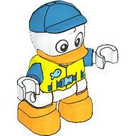 Duplo Figure Duck with Safety Vest, Medium Blue Cap, Bright Light Orange Beak and Legs (Vibrant Yellow)