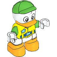 Duplo Figure Duck with Safety Vest, Bright Green Cap, Bright Light Orange Beak and Legs (Vibrant Yellow)