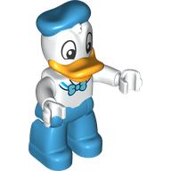 Duplo Figure with Medium Azure Hat, White Top with Medium Azure Tie - White Hips with Bright Light Orange Legs (Donald Duck) (White)