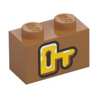 Brick 1 x 2 with Yellow Key Print (Medium Nougat)