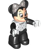 Duplo Figure Minnie Mouse with White Top with Silver Stars and Black Arms - Black Legs (White)