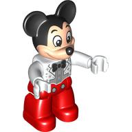 Duplo Figure Mickey Mouse with Red Legs, White Jacket with Silver Shirt, Black Bow Tie Print (White)