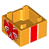 Container Box 2 x 2 x 1 with Red and White Ribbon and Bow (Present) Print (Bright Light Orange)
