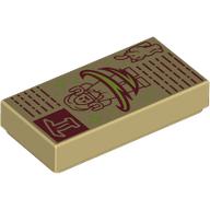 Tile 1 x 2 with Dark Red Spell Book Page Print (Tan)