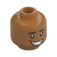 Minifig Head Naveen, Open Mouth Smile, Laugh / Nervous Grin Print (Medium Nougat)