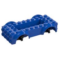 Vehicle Base 4 x 10 x 2 1/2 with Mudguards, Wheel Pins and 6 x 2 Centre Recess with 3 Holes, Black Wheel Holders (Blue)