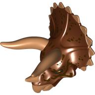 Animal Body Part, Dinosaur, Triceratops Head with Dark Brown Spots, Medium Nougat Horns (Reddish Brown)