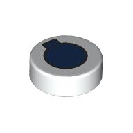 Tile Round 1 x 1 with Dark Blue Circle, Square Print (White)