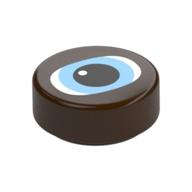 Tile Round 1 x 1 with White Eyes, Bright Light Blue Iris, Black Pupil Print (Dark Brown)