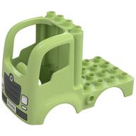 Duplo Car Body Truck 4 x 4 Flatbed with 4 Top Studs - Headlights and Light Bluish grey Fender, Grill Print (Yellowish Green)