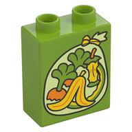 Duplo Brick 1 x 2 x 2 with Trash Bag, Banana Peel, Apple Core, Carrot Tops Print (Lime)