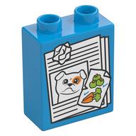 Duplo Brick 1 x 2 x 2 with Papers, Dog, Vegetables Print (Dark Azure)