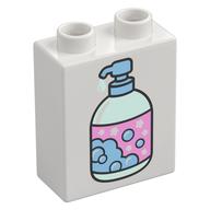 Duplo Brick 1 x 2 x 2 with Hand Soap Dispenser Print (White)