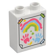 Duplo Brick 1 x 2 x 2 with Drawing of Rainbow, HandPrints Print (White)
