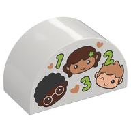 Duplo Brick 2 x 4 x 2 Curved Top with 3 Childrens Heads and '1, 2, 3' Print (White)