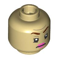 Minifig Head Dolores Umbridge, Dark Red Eyebrows, Dark Pink Lips Print (Tan)