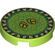 Tile Round 2 x 2 with Circle of Teeth, Yellow Eyes Print (Lime)