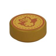 Tile Round 1 x 1 with Gold Dragon Print (Pearl Gold)