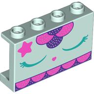 Panel 1 x 4 x 2 with Dark Pink Star, Dark Turquoise Eyes, Dark Purple Decorations Print (Light Aqua)