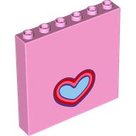 Panel 1 x 6 x 5 with Red Heart-Shaped Mirror Print (Bright Pink)