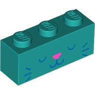 Brick 1 x 3 with Dark Blue Animal Face, Dark Pink Nose Print (Dark Turquoise)