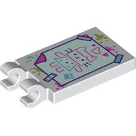Tile Special 2 x 3 with 2 Clips with Drawing of Cat Print (White)