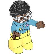 Duplo Figure with Hair Swept Right Black, Bright Light Yellow Legs, Hoodie Print and White Glasses (Medium Azure)